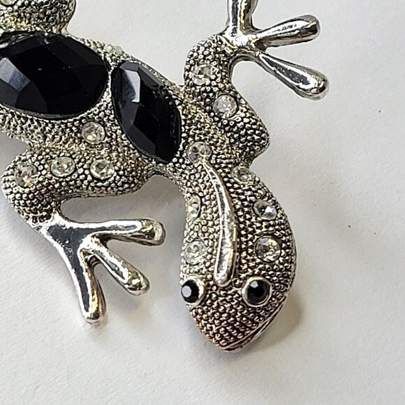 Silver Lizard Brooch Pin Rhinestone Gecko or Lizard Brooch Pin - Picture 3 of 14